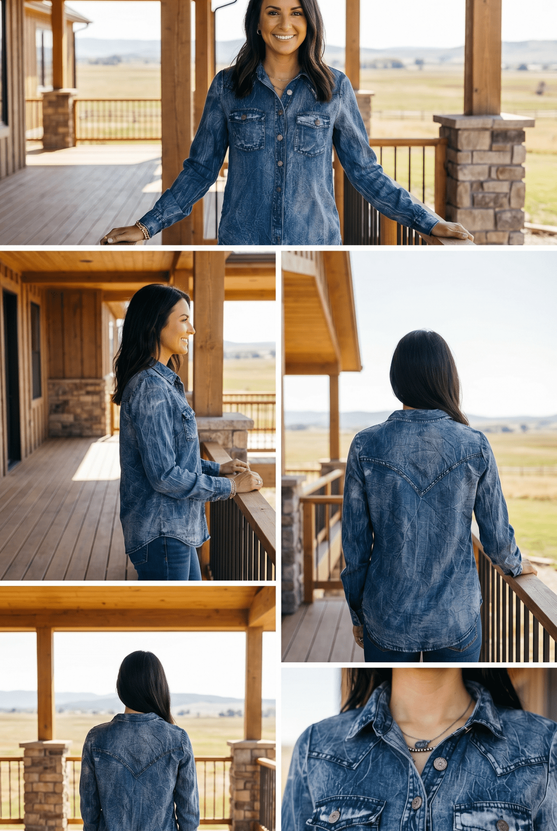 Vintage Blue Washed Western Denim Shirt – Concho Button Tencel Top - Cowhide and Conchos