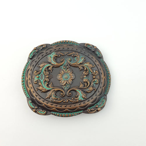 Vintage Brass Floral Buckle - Cowhide and Conchos