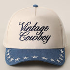 VINTAGE COWBOY Embroidered Star Brim Trucker Hat - Cowhide and Conchos