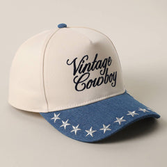 VINTAGE COWBOY Embroidered Star Brim Trucker Hat - Cowhide and Conchos