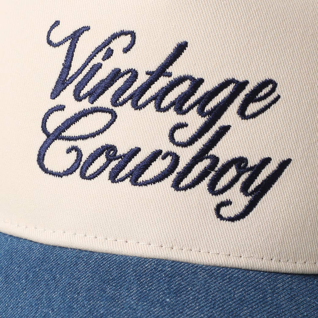 VINTAGE COWBOY Embroidered Star Brim Trucker Hat - Cowhide and Conchos