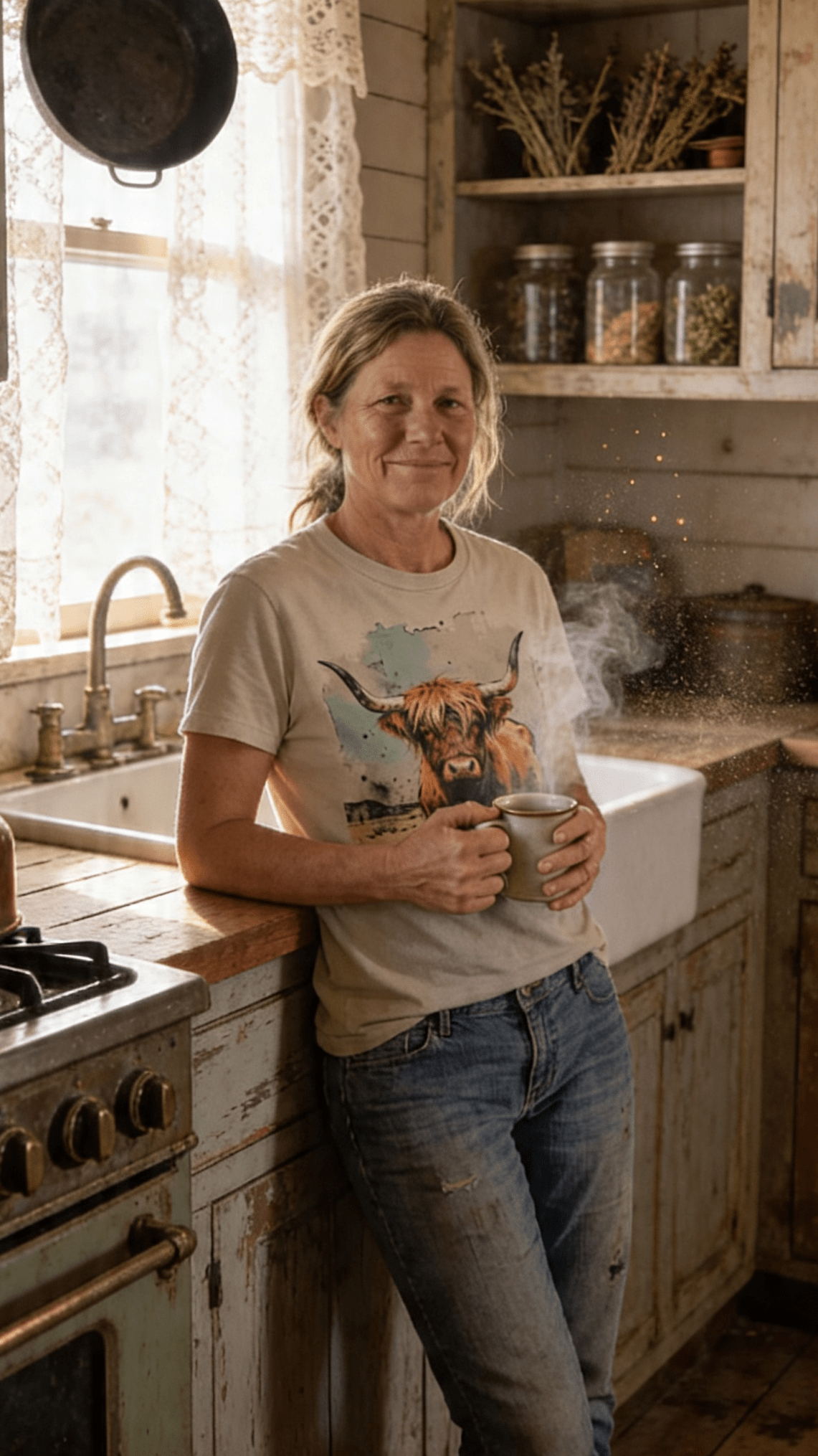 Vintage Highland Cow Graphic Tee | Durable Gildan Blend - Cowhide and Conchos