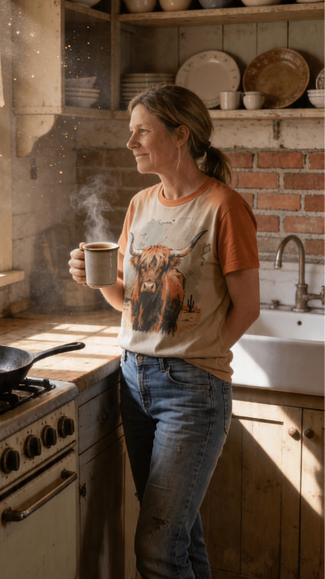 Vintage Highland Cow Graphic Tee | Durable Gildan Blend - Cowhide and Conchos