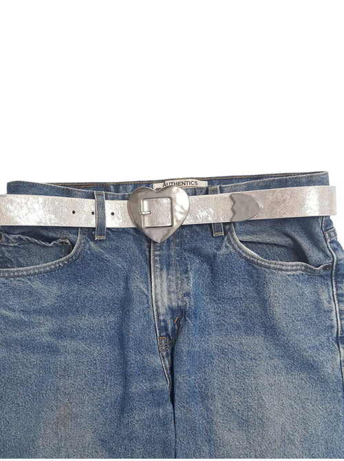 Vintage Love Heart Buckle w Cow Hair Leather Belt - Cowhide and Conchos