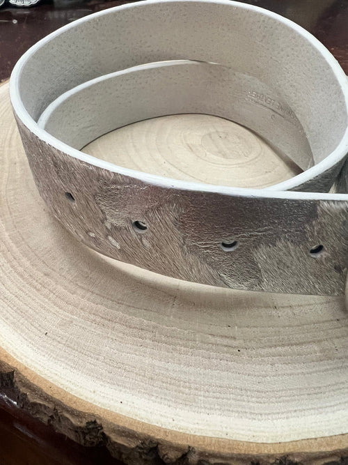 Vintage Love Heart Buckle w Cow Hair Leather Belt - Cowhide and Conchos