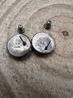 Vintage Old Pawn Native American Turquoise Post Earrings - Cowhide and Conchos