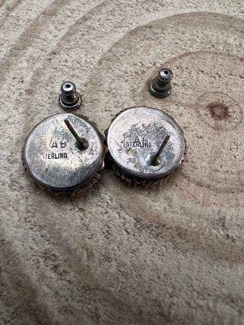 Vintage Old Pawn Native American Turquoise Post Earrings - Cowhide and Conchos