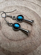 Vintage Squash Blossom and Turquoise Earrings - 1 inch drop - Cowhide and Conchos