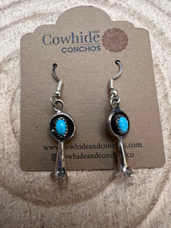 Vintage Squash Blossom and Turquoise Earrings - 1 inch drop - Cowhide and Conchos