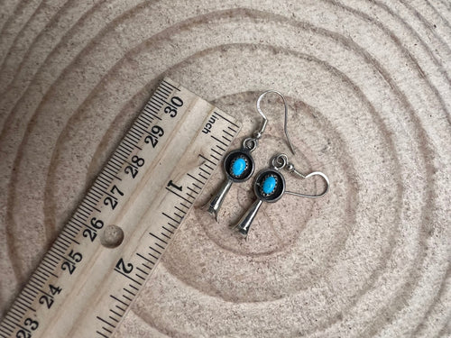 Vintage Squash Blossom and Turquoise Earrings - 1 inch drop - Cowhide and Conchos