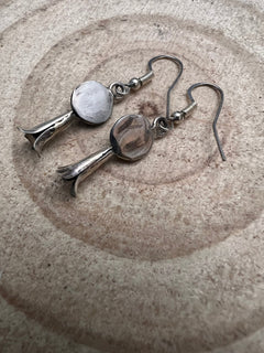 Vintage Squash Blossom and Turquoise Earrings - 1 inch drop - Cowhide and Conchos