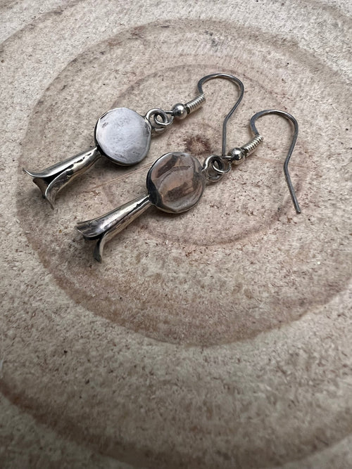 Vintage Squash Blossom and Turquoise Earrings - 1 inch drop - Cowhide and Conchos