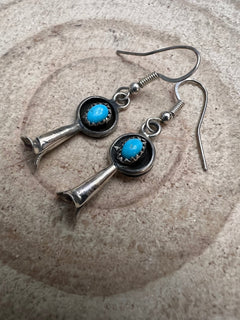 Vintage Squash Blossom and Turquoise Earrings - 1 inch drop - Cowhide and Conchos
