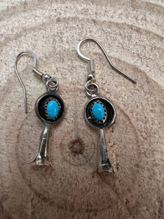 Vintage Squash Blossom and Turquoise Earrings - 1 inch drop - Cowhide and Conchos