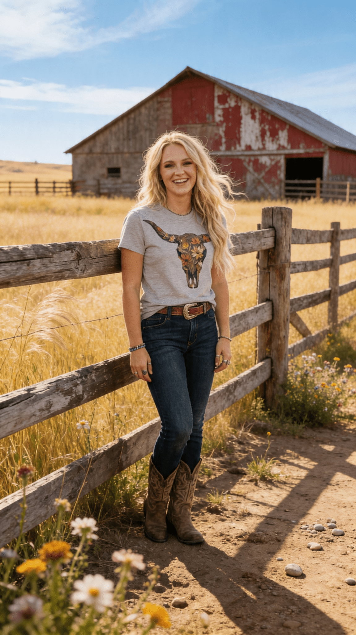 Vintage Wildflower Bull Skull Graphic Tee | Western Boho Shirt - Cowhide and Conchos