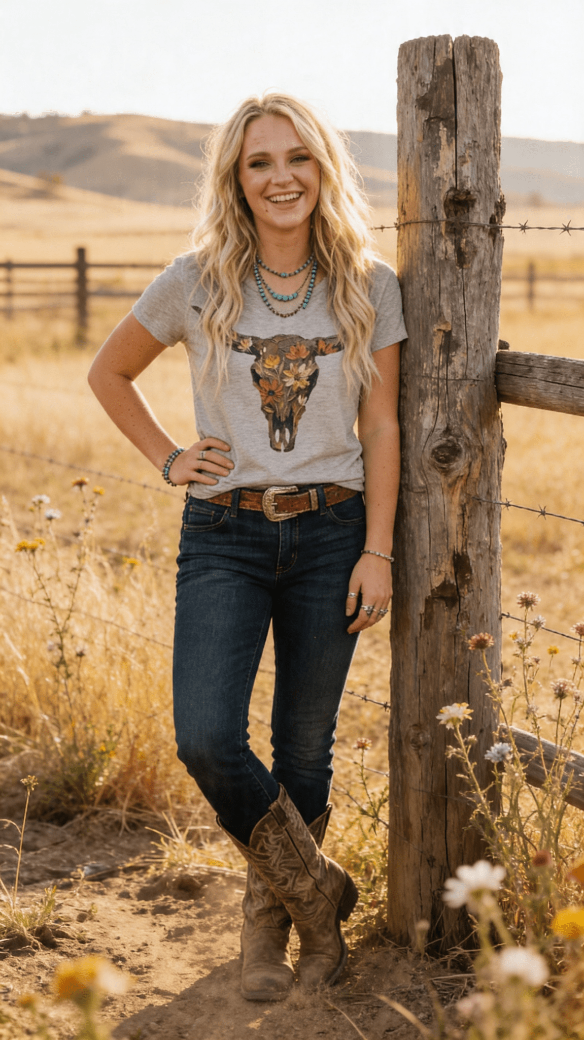 Vintage Wildflower Bull Skull Graphic Tee | Western Boho Shirt - Cowhide and Conchos