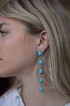 Western 5 Teardrop Shape Faux Turquoise Dangle Earrings - 3 1/2 inch drop - Cowhide and Conchos