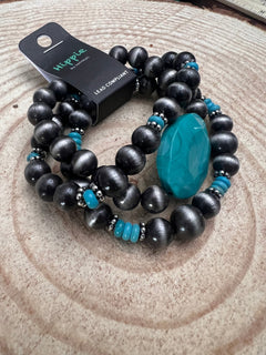 Western Agate 3 for 1 Bracelet Set - Cowhide and Conchos