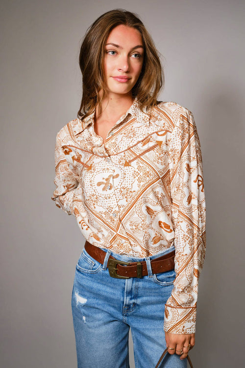 Western Bandana Button - Up Shirt - Cowhide and Conchos