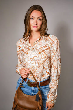 Western Bandana Button - Up Shirt - Cowhide and Conchos