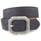 Western Belt and Etched Buckle embossed in Big floral pattern - Cowhide and Conchos