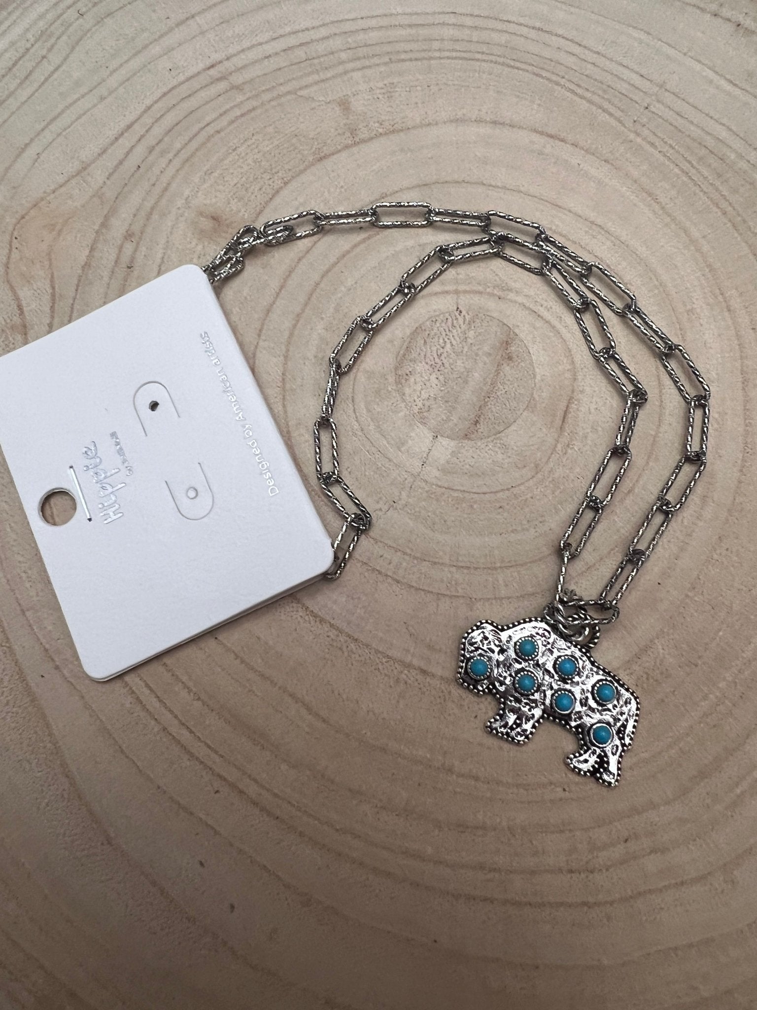 Western Buffalo and Faux Turquoise Necklace - 18 inch + 3 - Cowhide and Conchos