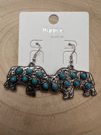 Western Buffalo Stone Dangle Earrings - Cowhide and Conchos