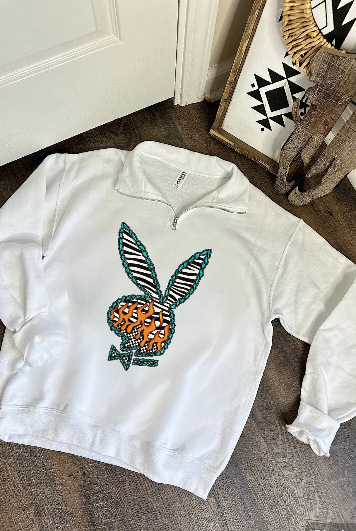 Western Bunny Quarter Zip - Cowhide and Conchos