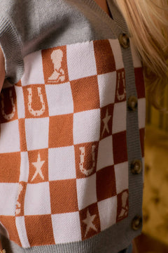 Western Checkered Sweater Vest - Cowhide and Conchos