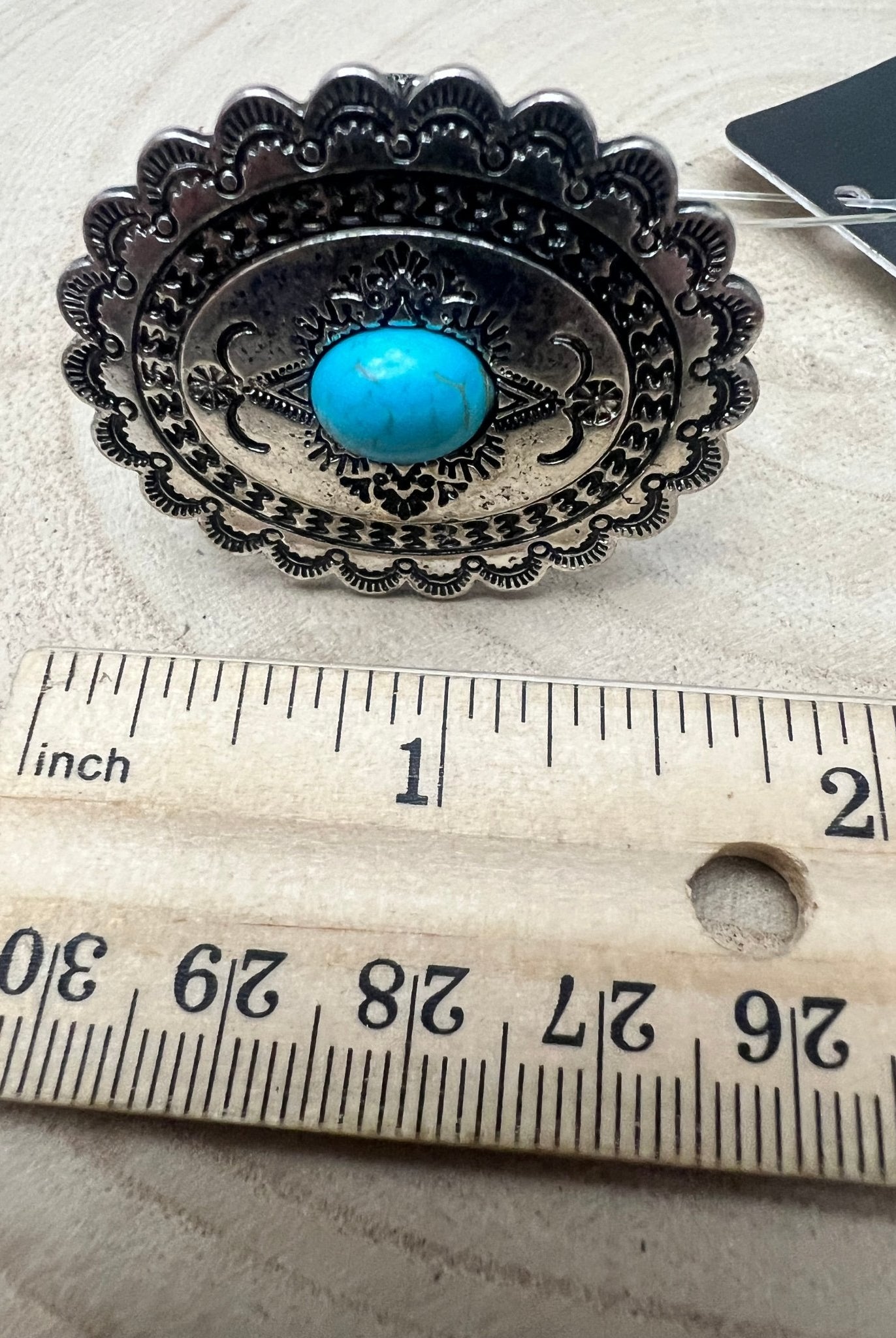 Western Concho and Faux Turquoise Stretch Ring - Statement Size - Cowhide and Conchos