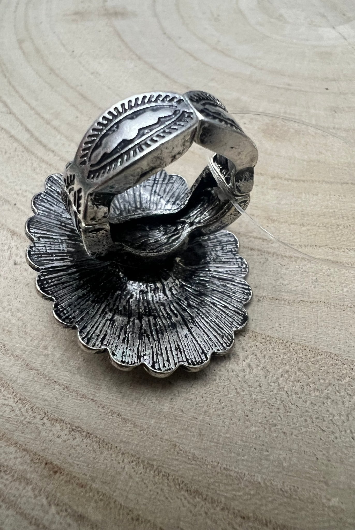 Western Concho and Faux Turquoise Stretch Ring - Statement Size - Cowhide and Conchos