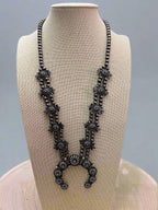 Western Concho Squash Blossom Necklace & Earring Set - 24 inch + 3 - Cowhide and Conchos