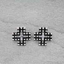 Western Cross Metal Stud Earrings - Cowhide and Conchos