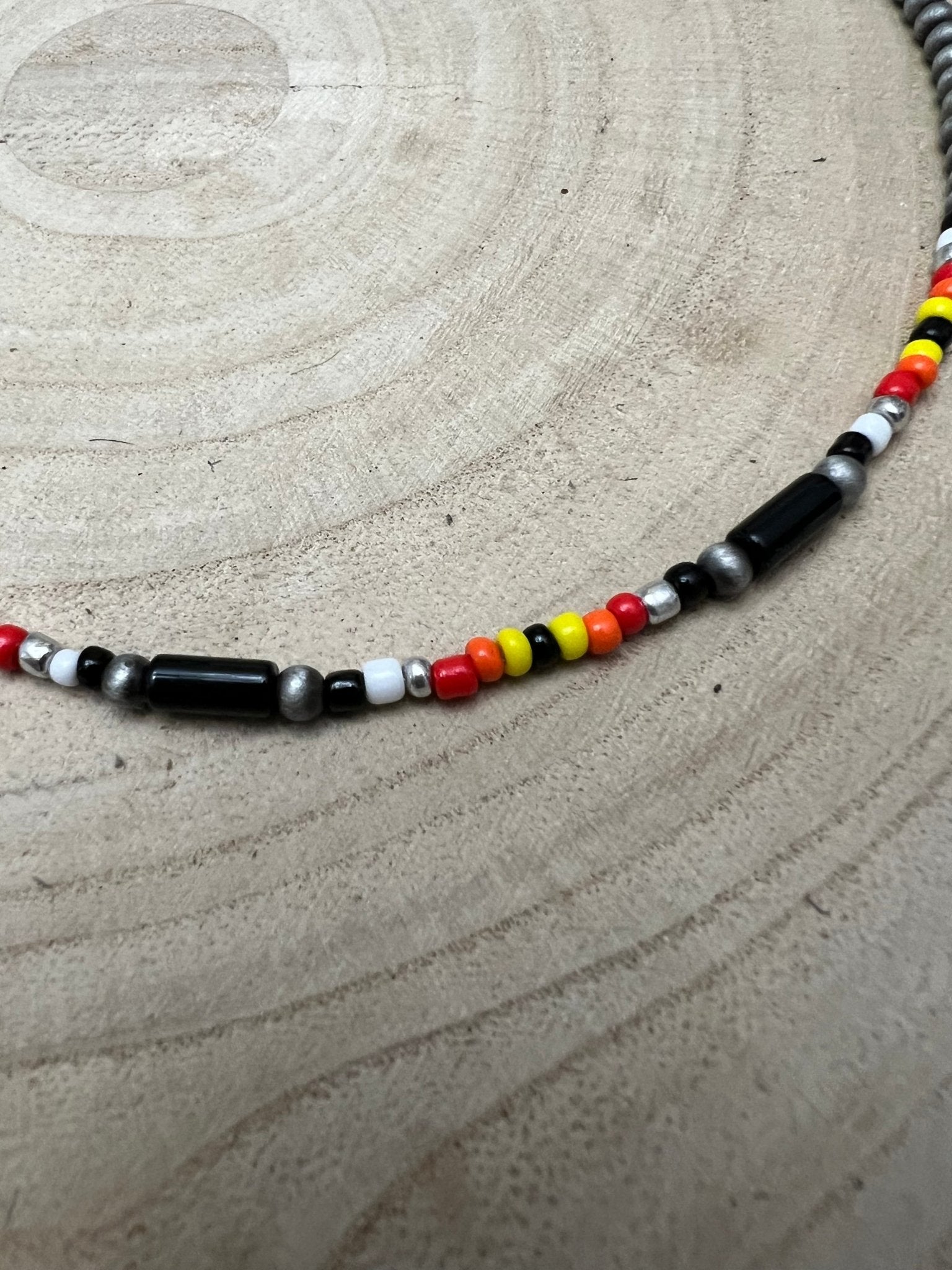 Western Cylinder Seed Beed Choker - 15 inch + 3 - Cowhide and Conchos