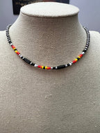 Western Cylinder Seed Beed Choker - 15 inch + 3 - Cowhide and Conchos