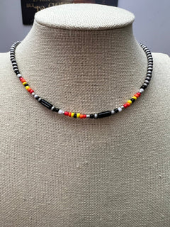 Western Cylinder Seed Beed Choker - 15 inch + 3 - Cowhide and Conchos