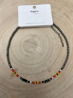 Western Cylinder Seed Beed Choker - 15 inch + 3 - Cowhide and Conchos