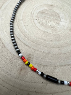 Western Cylinder Seed Beed Choker - 15 inch + 3 - Cowhide and Conchos