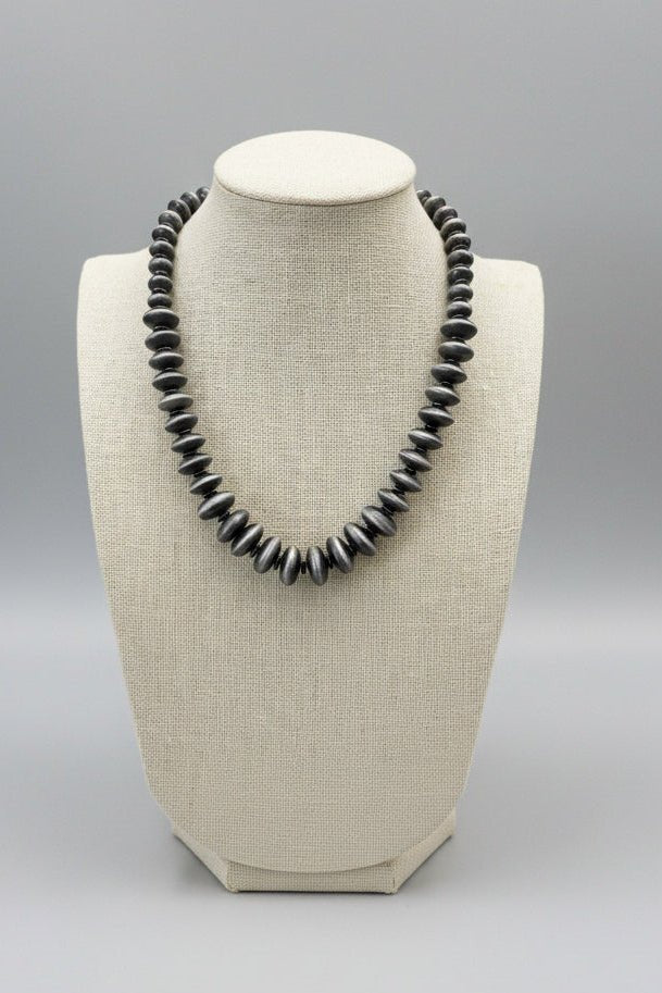 Western Desert Saucer & Bead Necklace - Burnished Silver Color - Cowhide and Conchos