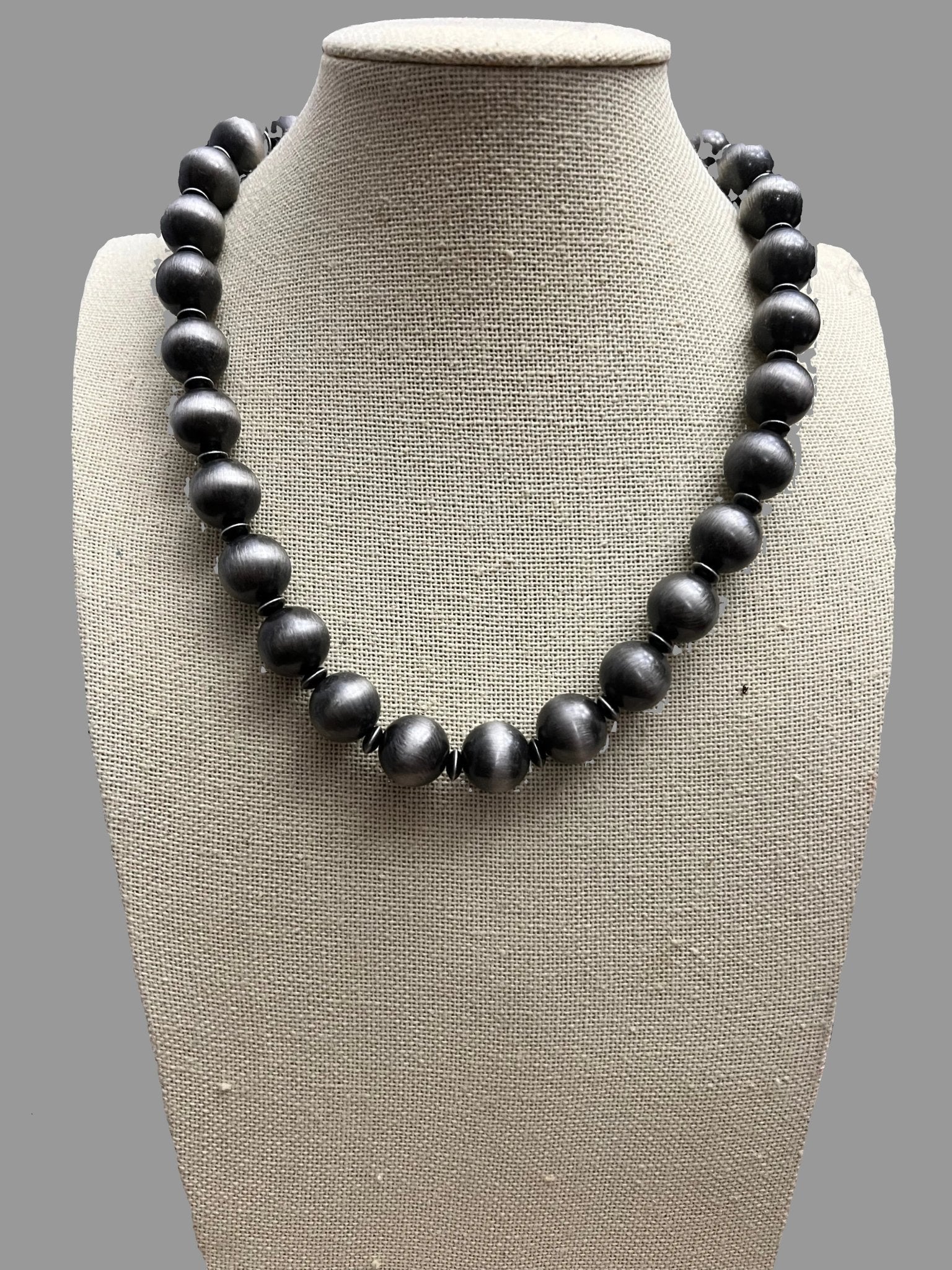 Western Faux 12mm Sterling Pearl with Saucers Necklace - 18 Inch - Cowhide and Conchos
