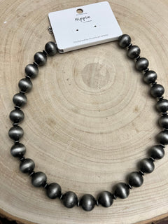 Western Faux 12mm Sterling Pearl with Saucers Necklace - 18 Inch - Cowhide and Conchos