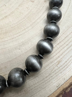 Western Faux 12mm Sterling Pearl with Saucers Necklace - 18 Inch - Cowhide and Conchos