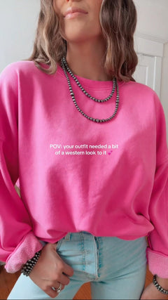 Western Faux Silver Pearl Necklace - 18 and 22 inch set - Cowhide and Conchos