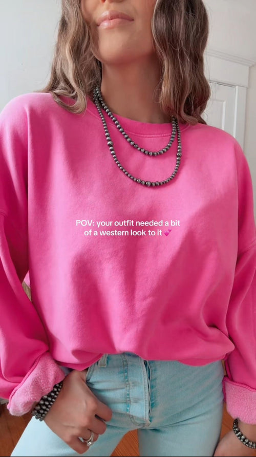 Western Faux Silver Pearl Necklace - 18 and 22 inch set - Cowhide and Conchos