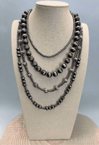Western Faux Sterling Pearl Necklace Set - 16, 18, 20 and 22 inch set - Cowhide and Conchos