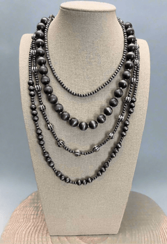Western Faux Sterling Pearl Necklace Set - 16, 18, 20 and 22 inch set - Cowhide and Conchos