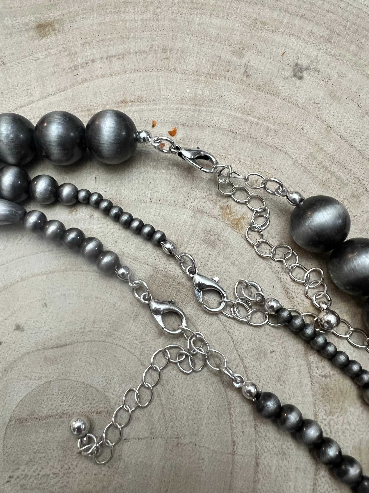 Western Faux Sterling Pearl Necklace Set - 18, 22 and 26 inch set - Cowhide and Conchos
