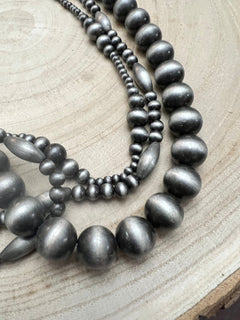 Western Faux Sterling Pearl Necklace Set - 18, 22 and 26 inch set - Cowhide and Conchos