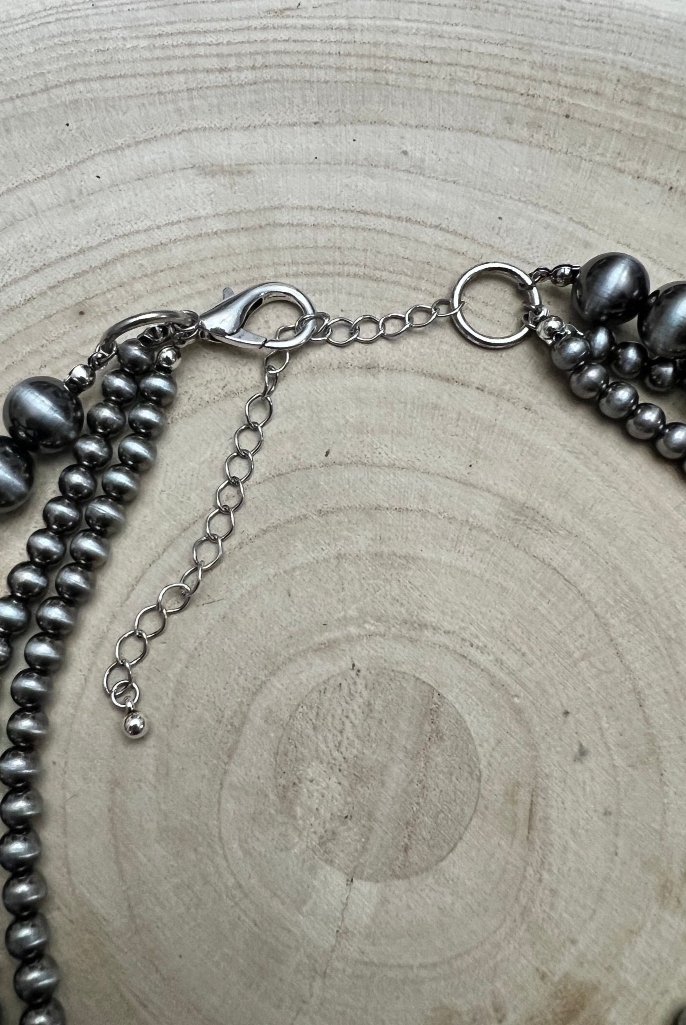 Western Faux Sterling Pearl Necklace Set - Layered 3 strand set - Cowhide and Conchos