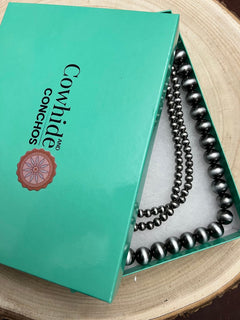 Western Faux Sterling Pearl Necklace Set - Layered 3 strand set - Cowhide and Conchos